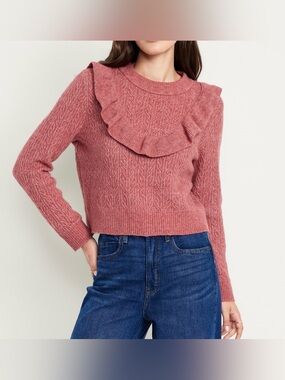 Old Navy Women Wool-Blend Cropped Ruffle Sweater (Size: XL)